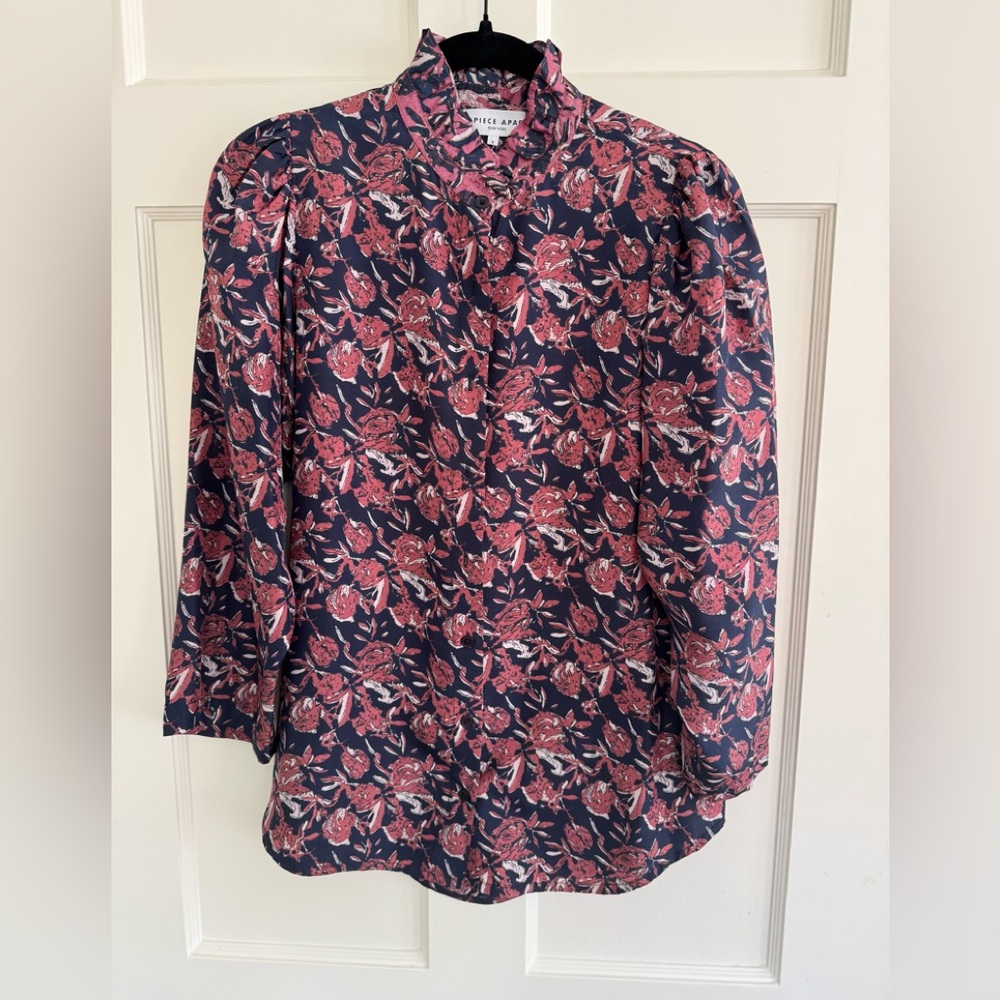 Apiece Apart Women’s Casual Floral Shirt - Pink and Navy